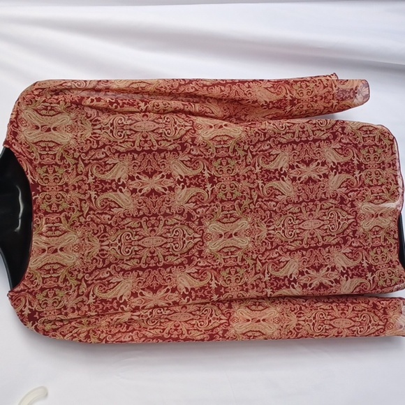 George paisley semi-sheer floral print long sleeve tunic top S, red sangria - Picture 3 of 6